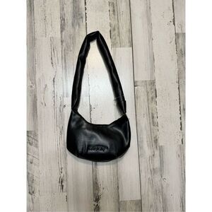 Betsey Johnson Black Faux Leather Shoulder Bag | Soft Hobo Purse with Kiss Print